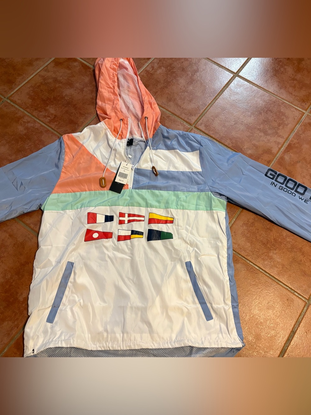 Good Vibes Colorblock Windbreaker Jacket in Pastel Blue & Peach Sz xl nwt